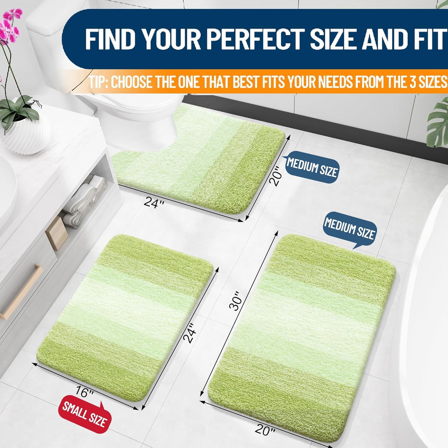 OLANLY Microfiber Bath Rugs - Extra Soft & Absorbent | Quick Dry, Washable, 24x16, Light Green