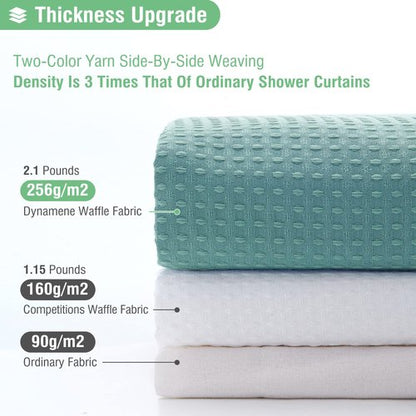 Dynamene Teal Shower Curtain and Liner Set, Waffle Weave Fabric, Waterproof Clear Liner, 256GSM Heavy Duty Weighted Hotel Luxury Cloth Shower Curtains for Bathroom with 12 Plastic Hooks, 72Wx72H