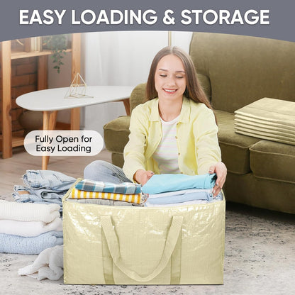 TICONN Extra Large Moving Bags - Heavy Duty Storage with Zippers & Handles | 4 Pack, Cream