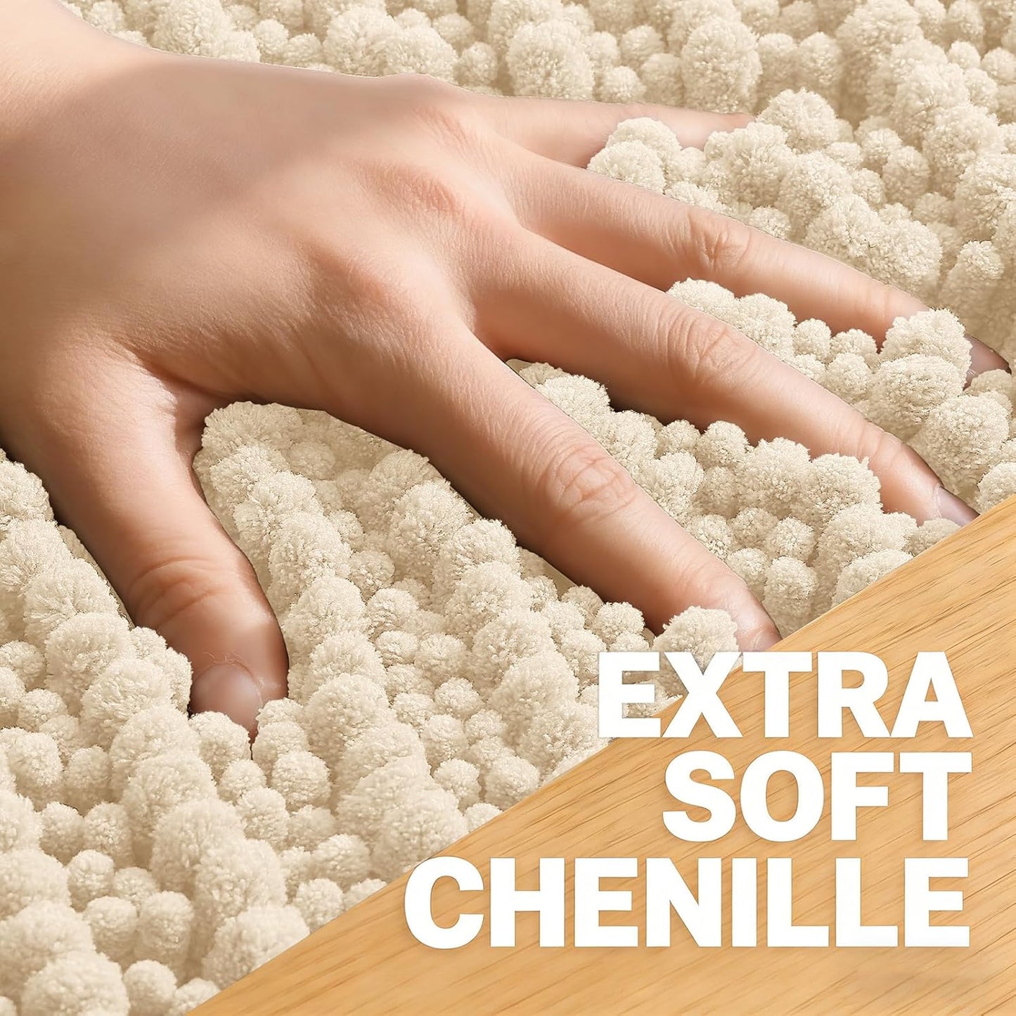 OLANLY Bath Rug Mat - Thick Soft Chenille, Non-Slip Rubber Backing | 40x32 Inches, Beige, Machine Washable