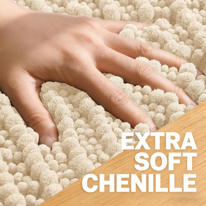 OLANLY Bath Rug Mat - Thick Soft Chenille, Non-Slip Rubber Backing | 40x32 Inches, Beige, Machine Washable