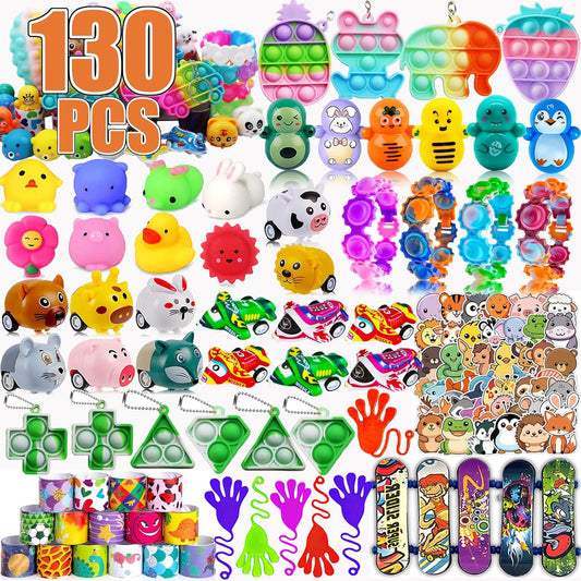 Skiennix 130 Pcs Party Favors - Colorful Easter Basket Fillers & Treasure Box Toys for Kids 4-12