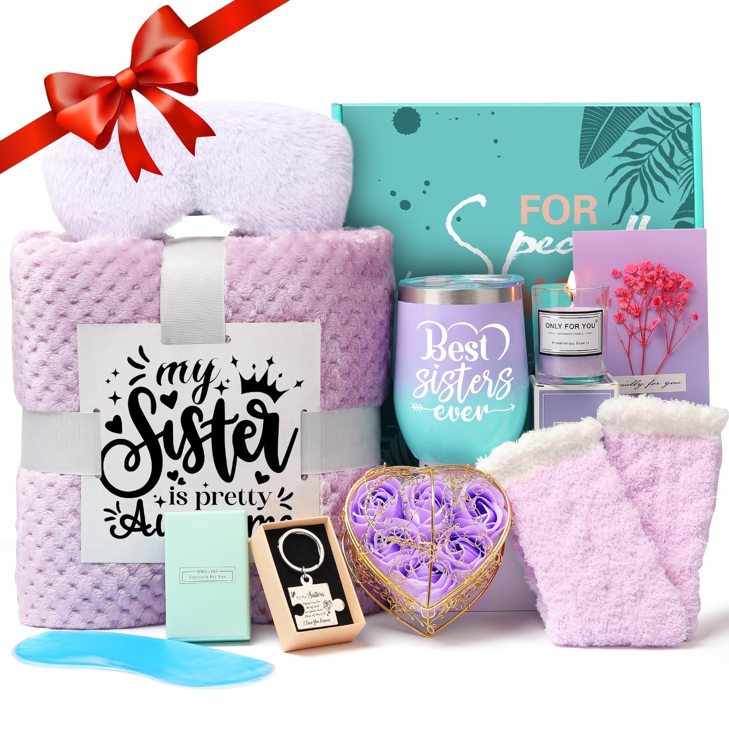 Sister Birthday Gifts Unique-Gifts for Sister-Sister Gifts for Women-Sisters Gifts from Sister-Sister in Law Gift-Get Well Gifts-Thank You Holiday Relaxing Inspirational Gift Basket with Blanket