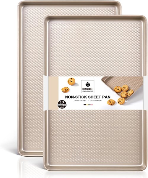 HONGBAKE Non-Stick Half Sheet Baking Pans - 57% Thicker Carbon Steel Cookie Sheets | 17.5" x 12" Size