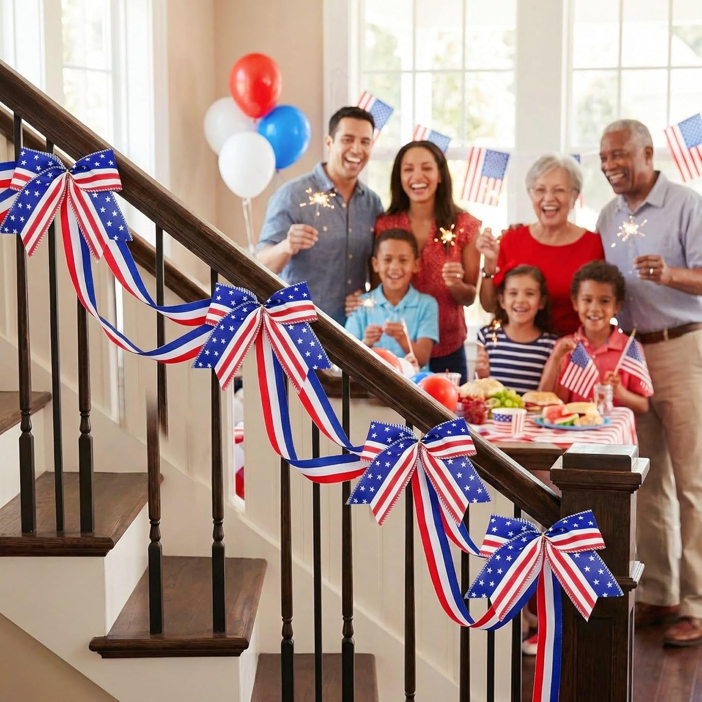 Regine Switzerland Patriotic USA Bows - 12 Pack Red White Blue Decorations for 4th of July & Memorial Day