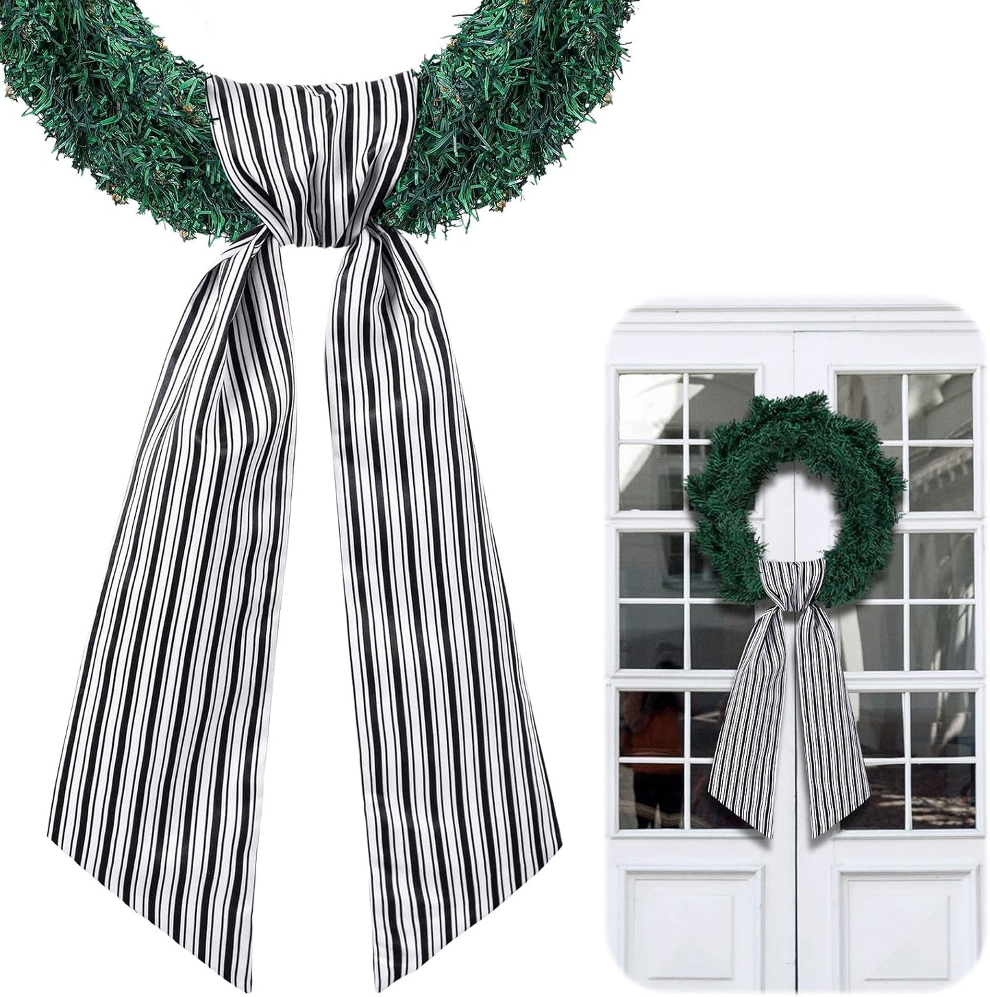 Skiennix Wreath Sash - Satin Blank Sashes for Embroidery | Indoor/Outdoor Home Decor (Black, White, Stripe)