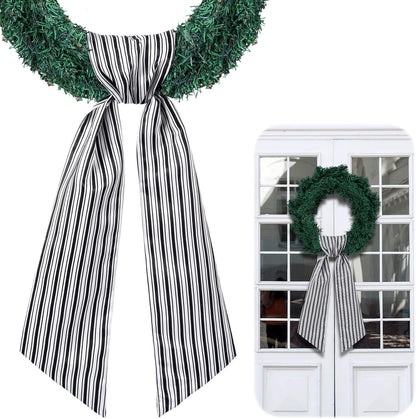 Skiennix Wreath Sash - Satin Blank Sashes for Embroidery | Indoor/Outdoor Home Decor (Black, White, Stripe)