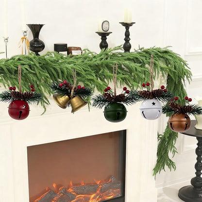 5-Pack Christmas Bell Ornaments Set for Tree, Wreath, Window & Mantel - Red, Green, Gold & White