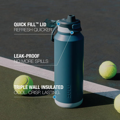 ZULU Powerfill Pro 32oz Stainless Steel Water Bottle - Quick Fill Lid, Triple Walled Insulation, Leak Proof | High Tide Color