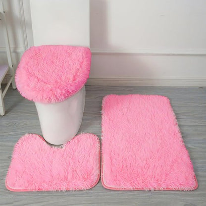 Eanpet Pink Bathroom Rugs Set - 3-Piece Washable Bath Mat with U-Shaped Contour & Toilet Lid Cover