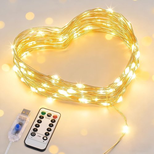 JMEXSUSS USB Fairy Lights - 33ft 100 LED Twinkle String Lights with Remote | Warm White Silver Wire for Bedroom Decor