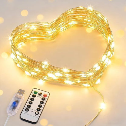 JMEXSUSS USB Fairy Lights - 33ft 100 LED Twinkle String Lights with Remote | Warm White Silver Wire for Bedroom Decor