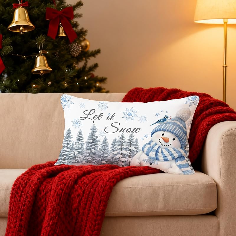 Let It Snow Snowman Christmas Pillow Covers 12x20 - Winter Decor, 115pillowcover Color-001