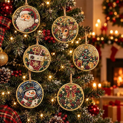 6Pcs Wooden Christmas Ornament DIY Pearl Diamond Art Kit Set