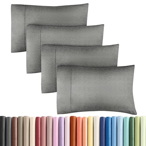 King Pillow Cases Set of 4 - Ultra Soft Hotel Quality Pillowcase Covers - Comfy, Cozy & Wrinkle Free - Shrinkage and Fade Resistant - Machine Washable Pillow Protectors - 4 Piece Set - Heathered Grey