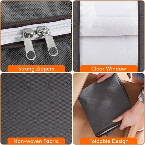 Lifewit 100L Clothes Storage Bins - 3 Pack Foldable Bags with Lids, Zippers & Clear Windows | Ideal for Organizing Clothing & Bedding