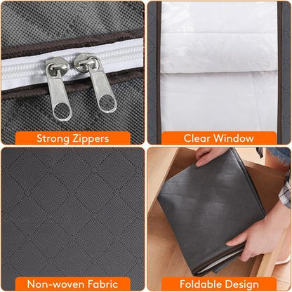 Lifewit 100L Clothes Storage Bins - 3 Pack Foldable Bags with Lids, Zippers & Clear Windows | Ideal for Organizing Clothing & Bedding