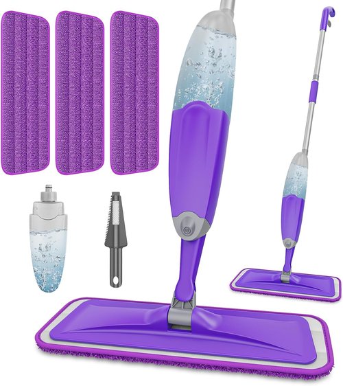 HOMTOYOU Spray Mop - Efficient Floor Cleaning Tool with 3 Washable Microfiber Pads | Ideal for Hardwood, Tile & Vinyl