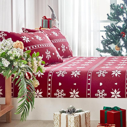 Tokokimo Christmas Bedding Set Queen 4-Piece Snowflake - Red Variation