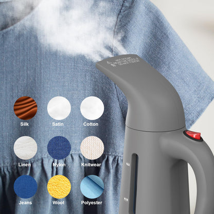 Steamer for Clothes, Handheld Garment Steamer, Portable Clothes Steamer Remove Wrinkle, 180ml Water Tank, 12 minutes Continuous Steam, 2.3 meter Cord, Ideal for ALL Fabrics, One button Design (Gray)