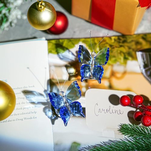Kanpura Crystal Butterfly Figurines - 2 Pack Blue Glass Collectibles for Home Decor | Perfect Gift for Women