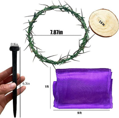 Crown of Thorns Set - 8 Pcs Religious Props for Good Friday Decor | Includes Thorn Crown, Nails & Whip