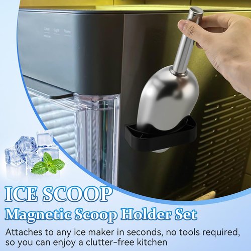 **GE Opal 2.0 Ice Scoop - Magnetic Holder & 9-Inch Low-Carbon Stainless Steel Design | Kitchen & Pet Food Accessory (Black)**