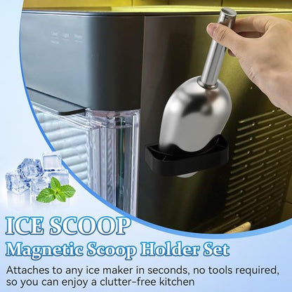 **GE Opal 2.0 Ice Scoop - Magnetic Holder & 9-Inch Low-Carbon Stainless Steel Design | Kitchen & Pet Food Accessory (Black)**