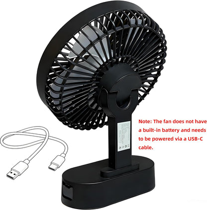Skiennix USB Mini Desk Fan - 6-Inch, 5-Speed Adjustable Wind, Digital Display & 90-Degree Rotation | Black