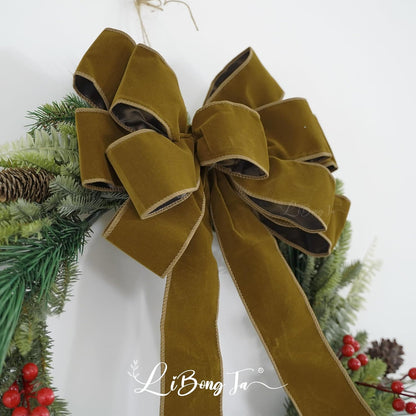 Regine Switzerland 13" Khaki Pre-Tied Velvet Bow - Rustic Wreath & Christmas Tree Decor, Perfect for Weddings & Parties