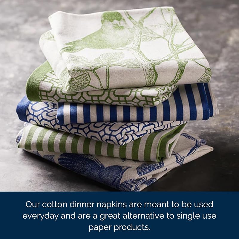 Pinstripe Blue Dinner Napkins Set of 4 - 22" x 22" Cotton Cloth Napkins (Variation: Pinstripe Blue+22" x 22" Set of 4)