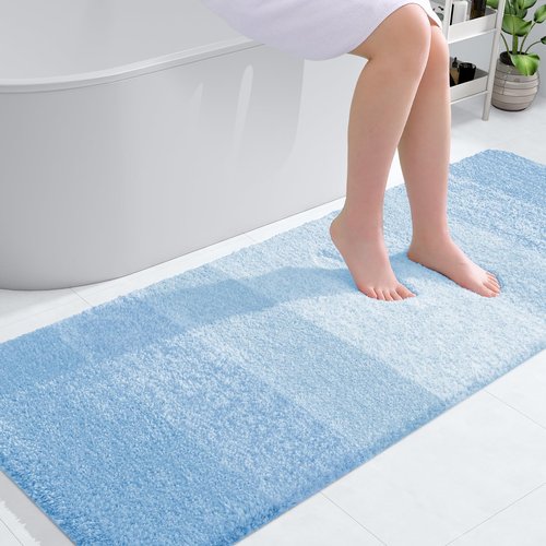 OLANLY Bathroom Rugs Mat 59x24, Extra Soft Absorbent Microfiber Bath Rugs, Rubber Backing, Quick Dry, Machine Washable Bath Mats for Bathroom Floor, Tub and Shower, Home Decor Accessories, Sky Blue