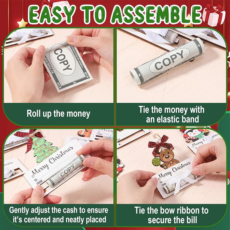 6 Pcs Wooden Christmas Money Holder Ornaments – Reindeer & Snowman Gift Wallets (Variation: 6+Bright Style)