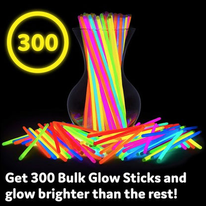 Glow Sticks Jewelry by Party Sticks - 300 Pack of Glow in the Dark Necklaces & Bracelets for All Ages