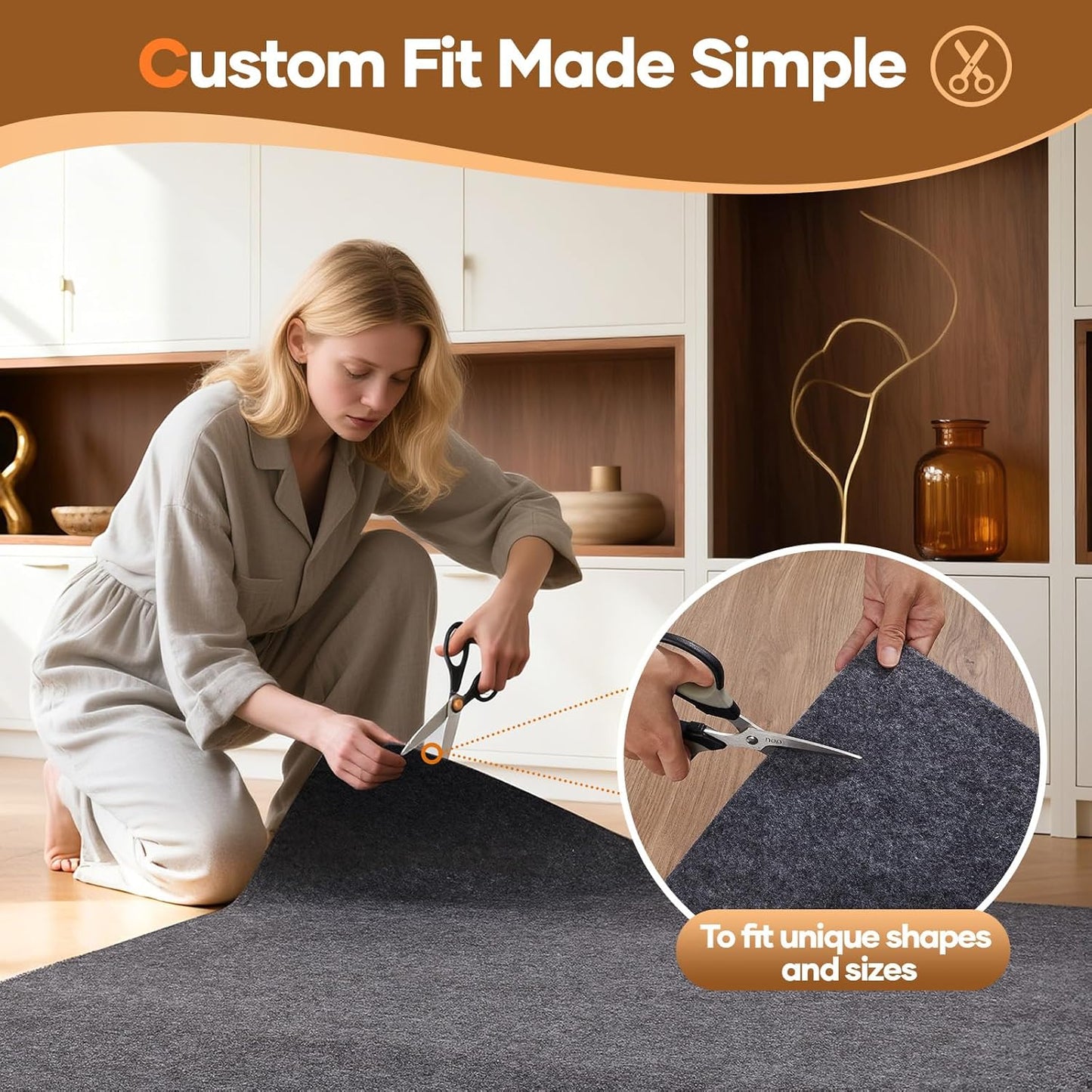 Veken Non-Slip Rug Pad - Cushioned Gripper for Hardwood Floors | 5 x 7 Ft, 1/4 Inch Thick