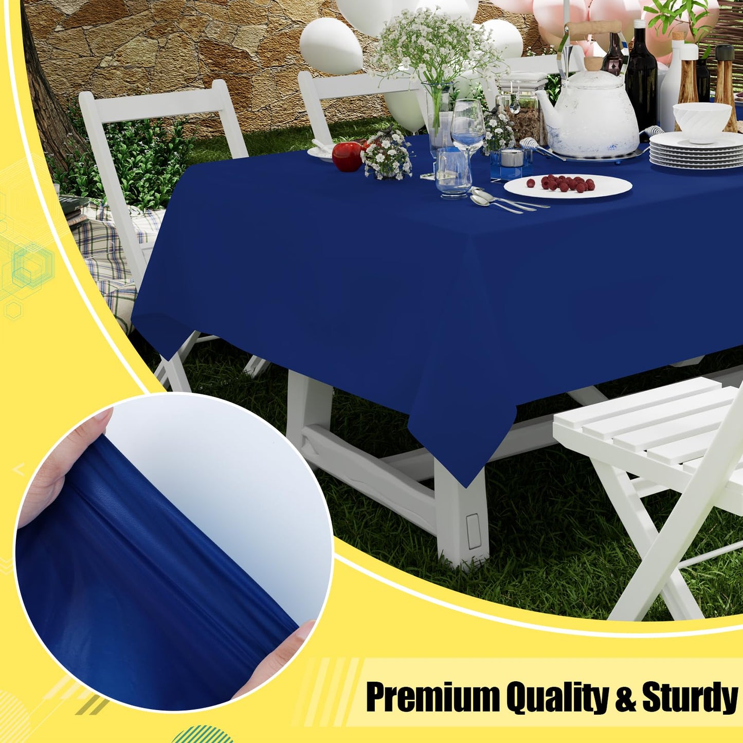 smiry Disposable Table Cloth 6 Pack, 54 x 108 Inch Table Cloths for Parties, Decorative Tablecloths for Rectangle Tables, Waterproof Plastic Table Cover, Leakproof & Sturdy, Navy