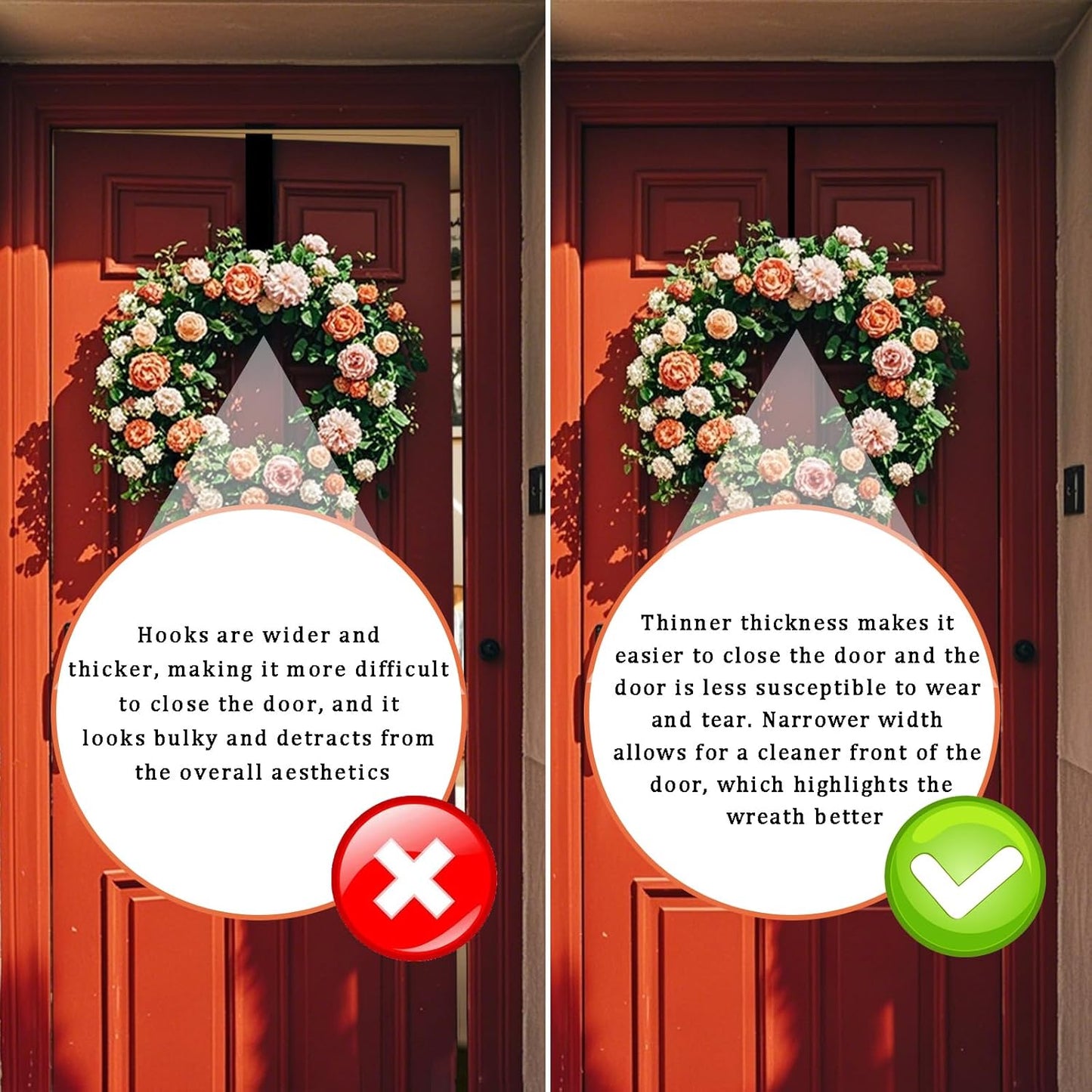 12" Wreath Hangers by [Brand Name] - Non-Scratch Over The Door Hooks for Holiday Decor | 2 Pack