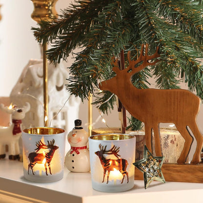 SHMILMH Christmas Votive Candle Holders - Set of 4 Gold & Silver Glass Tealight Holders for Festive Table Decor