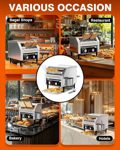 PYY Commercial Conveyor Toaster - 300 Slices/Hour Heavy-Duty Stainless Steel, 1900W, 110V