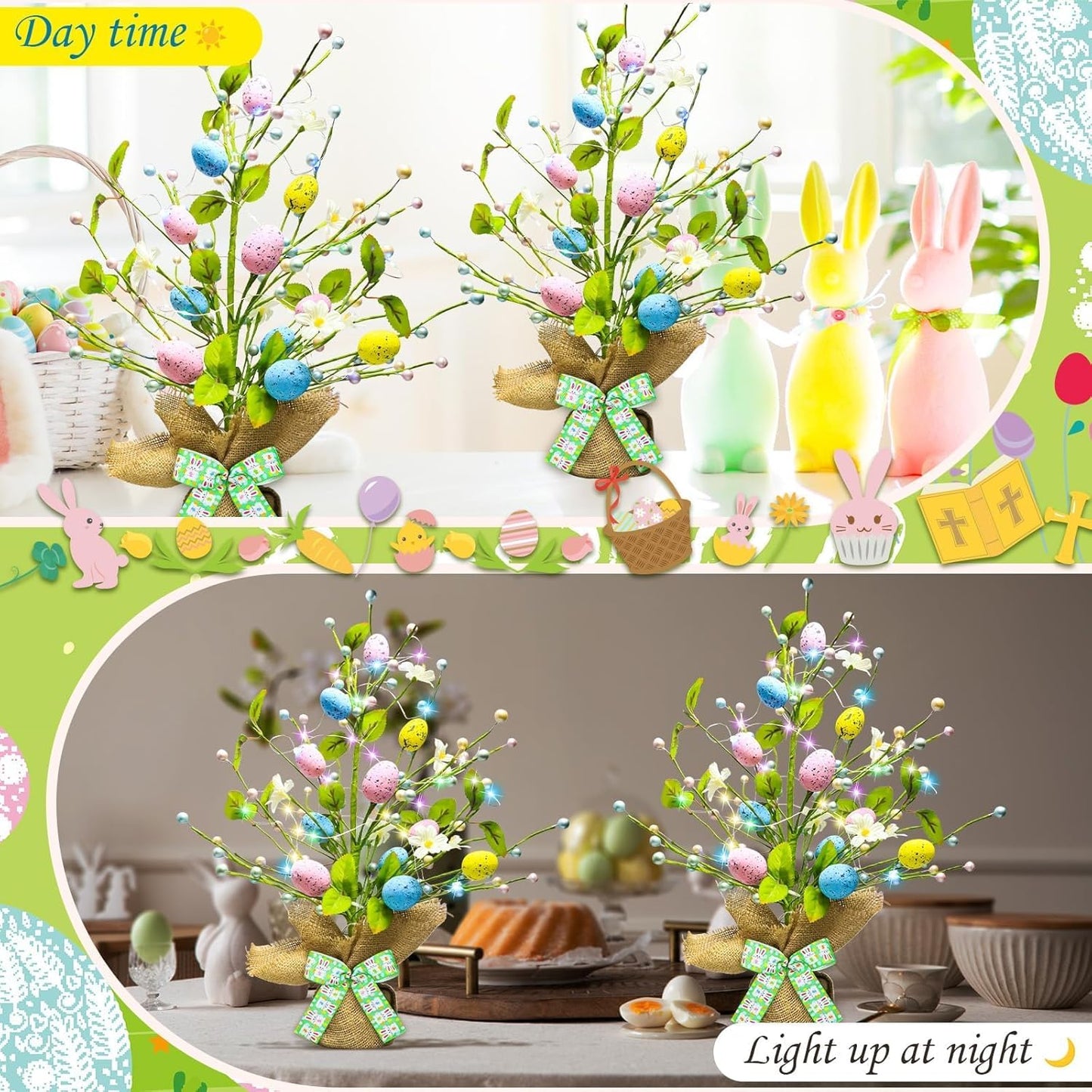 Skiennix Lighted Easter Egg Tree - 20'' Tabletop Decor with Timer | Artificial Centerpiece for Spring Home Decor