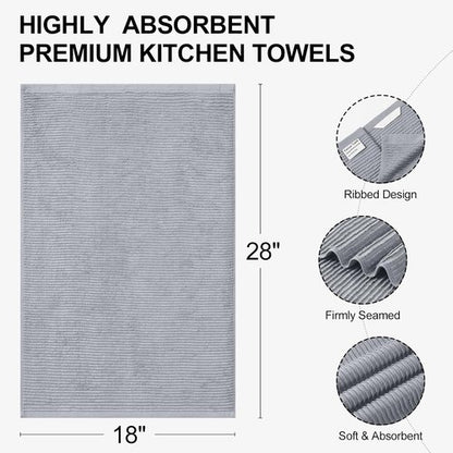 Homaxy Premium Kitchen Towels - Ultra Absorbent 100% Cotton Hand Towels | 6 Pack, 18"x28", Grey