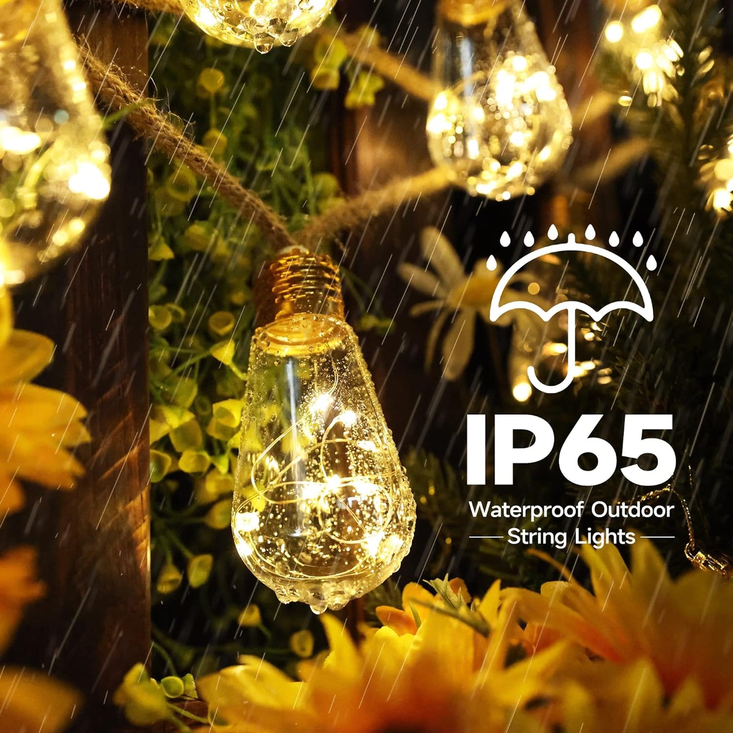 Skiennix Solar Outdoor String Lights - 20Ft Vintage Rope Design | Waterproof Warm White with 8 Modes & 16 Shatterproof Bulbs for Garden & Patio