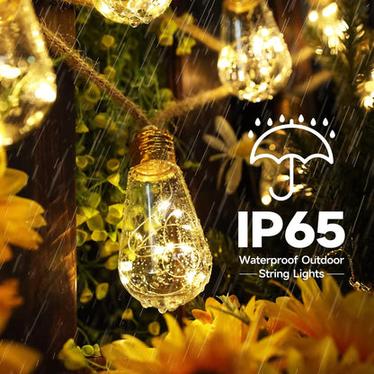 Skiennix Solar Outdoor String Lights - 20Ft Vintage Rope Design | Waterproof Warm White with 8 Modes & 16 Shatterproof Bulbs