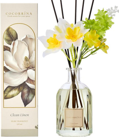 COCORRÍNA Reed Diffuser - Clean Linen Scent | 8.5 Fl. Oz. (250ml) Floral Home Decor with 8 Sticks