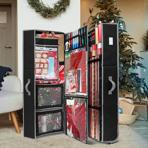 Hearth & Harbor Holiday Storage | Extra 2 PC Christmas Bins & Ribbon Organizer - Fade Resistant, Fits 30 Rolls