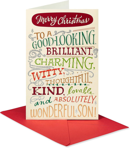 American Greetings Funny Christmas Card - Silly Holiday Greeting for Son | Celebrating His Wonderful Traits