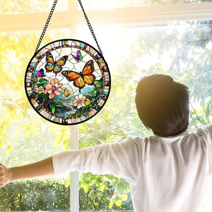 DASTOLL Stained Glass Window Hanging - Butterfly Suncatcher for Home Decor | 9.8-Inch Gift for Mom