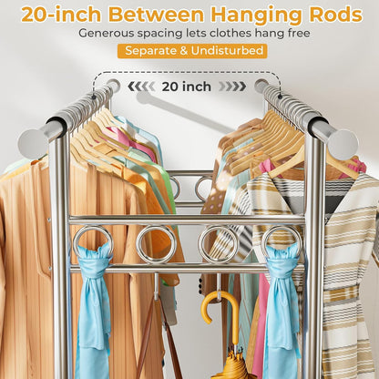 Skiennix Heavy Duty Clothes Rack - 960LBS Capacity, Portable & Adjustable with Sturdy Wheels | Silver