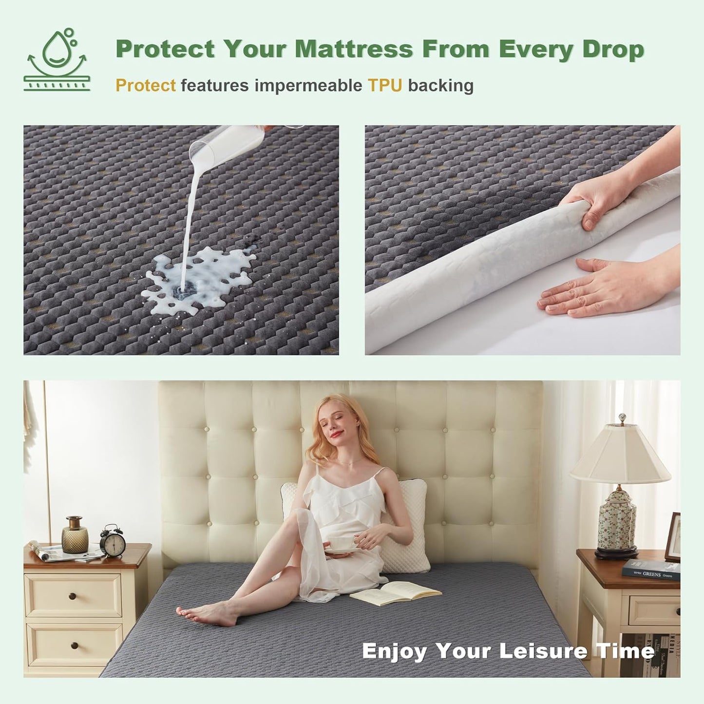Skiennix Waterproof Mattress Protector - Twin Size Fitted Pad, Soft Breathable 3D Air Fabric, Noiseless & Washable - Carbon Gray