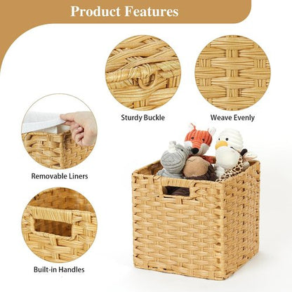 DULLEMELO Wicker Storage Cube Set - 11-Inch Natural Baskets with Handles for Easy Organization | Set of 4